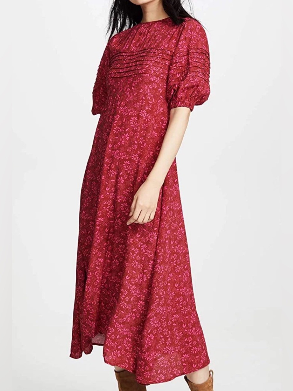 Free People Jessie Ditsy Floral Print Midi Dress Red